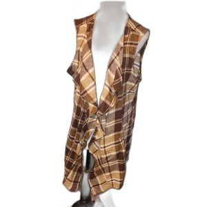 Brown cream plaid vest open front tunic cardigan plus size 18/20 2x